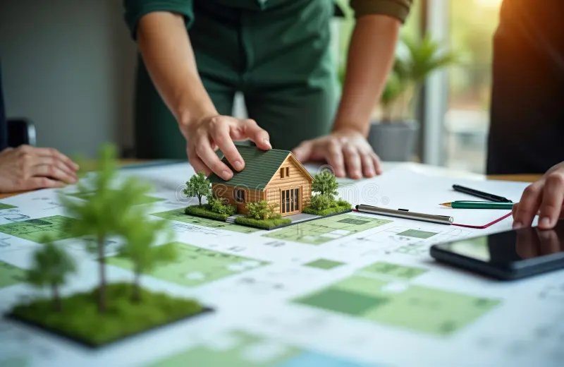 Nhóm kiến trúc sư thảo luận về ý tưởng thiết kế bền vững